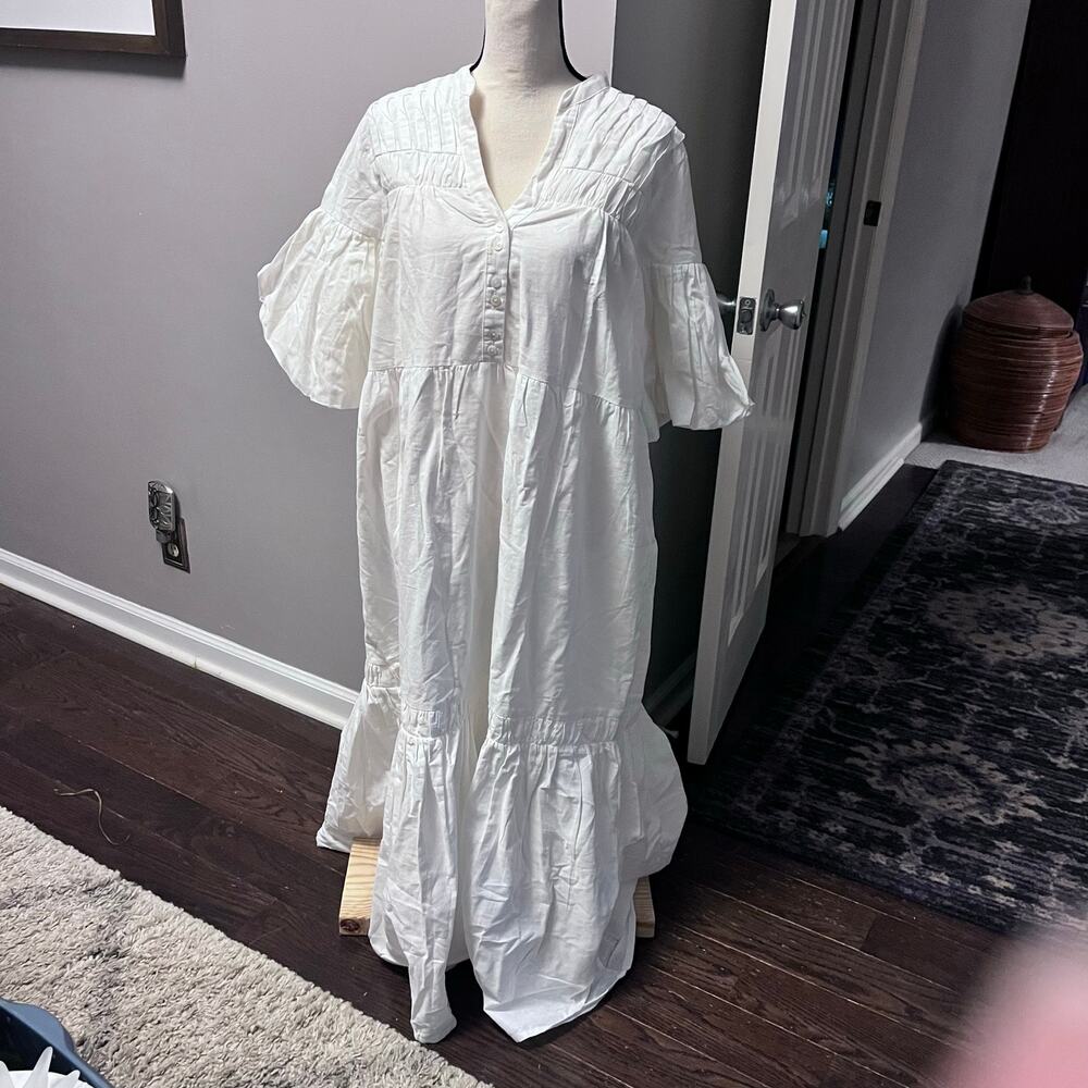 Bali Elf Handmade S White Oleana Dress 100% linen